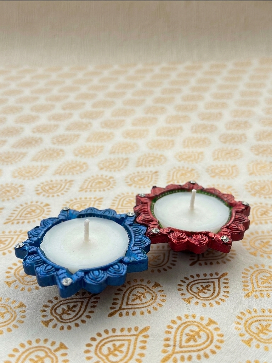Decorative clay Diya Pair with Wax